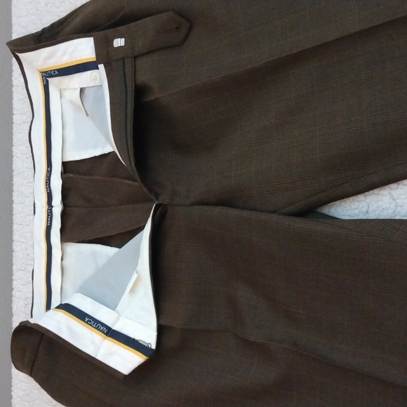 Nautica Brown Wool/Cashmere Glen Check Dress Pants 36 - 29.5 - Picture 5 of 15